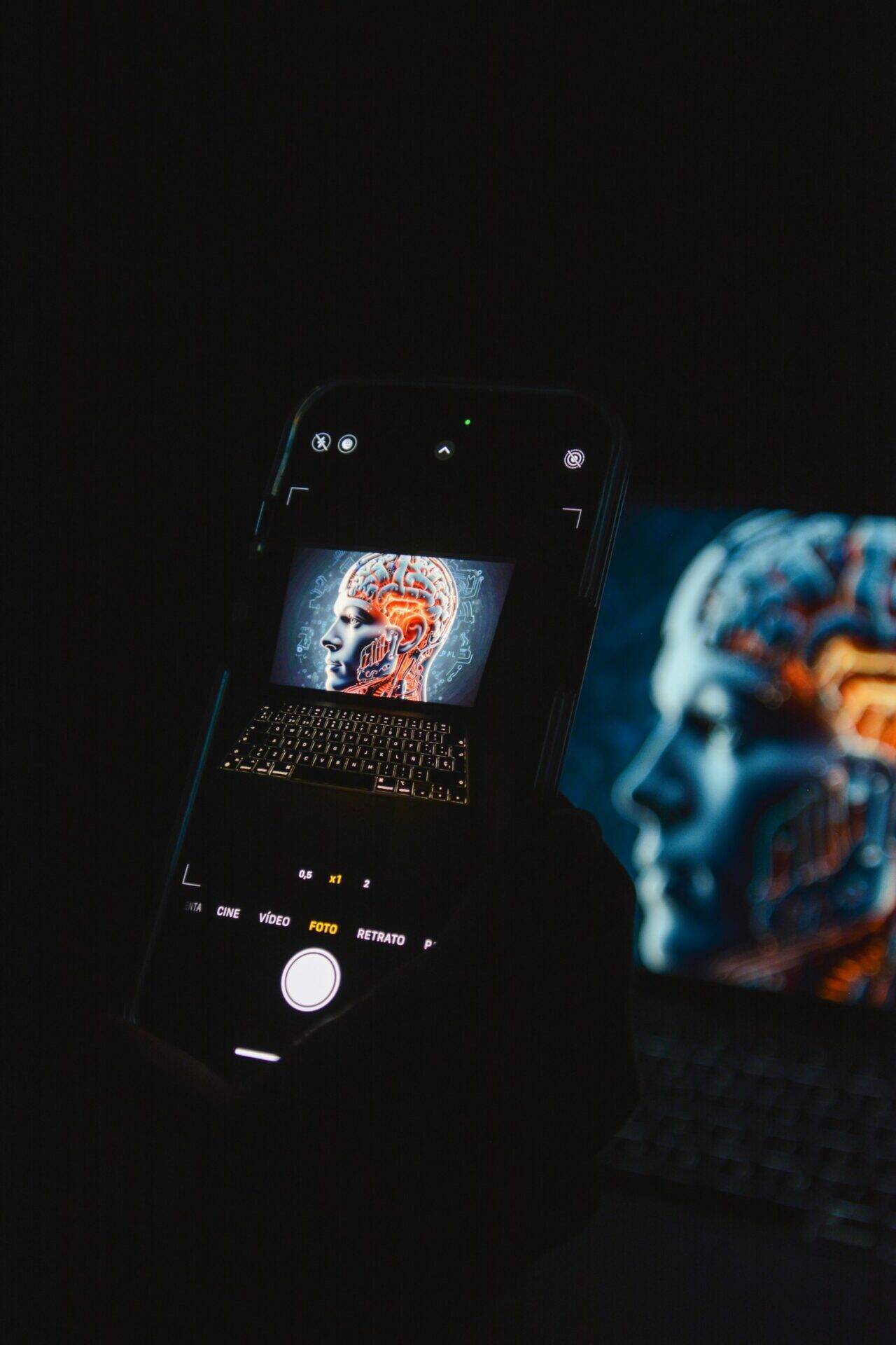 téléphone portal qui prend en photo une image d'intelligence artificielle